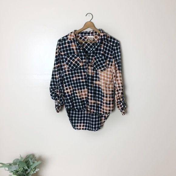 Plaid Flannel Upcycled Bleach Tie Dye Top - Picture 2 of 8